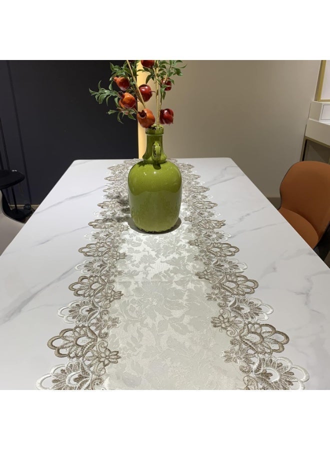 ChicAbode قائمة المنتجات ذات الصلة الدانتيل الأبيض الجدول الجاري للديكور المنزلي التطريز غطاء الجدول لتناول الطعام طاولات القهوة - Image 2